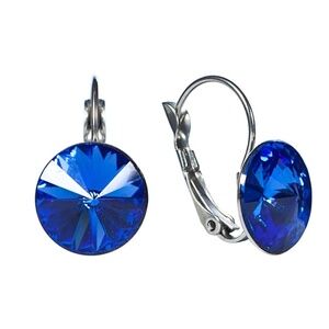 Classic Stainless Streel and Swarovski Crystal Leverback Earrings in Sapphire